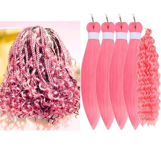Pink Braiding Hair Pre stretched Boho Hair for Braiding Hair Extensions Kids Short Micro Curl Boho Braids Curly Crochet Bohemian Braids Water Deep Wave Non Toxic Ez Braid Knotless