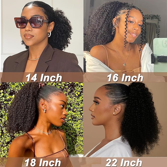 Afro Puff Drawstring Ponytail Human Hair Bun For Black Women 150% Density 10A Brazilian Virgin Human Hair Afro Kinky Curly Clip In Ponytail Extension Human Hair Pieces 130g Natural Color 18inch