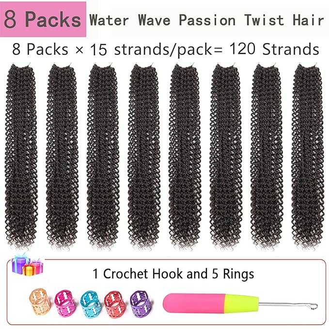 Alrence Passion Twist Hair 30 Inch 8 Packs Water Wave Crochet Hair Curly Braiding Hair For Butterfly Locs Long Bohe Crochet Braids (30 Inch (Pack of 8), 4#)