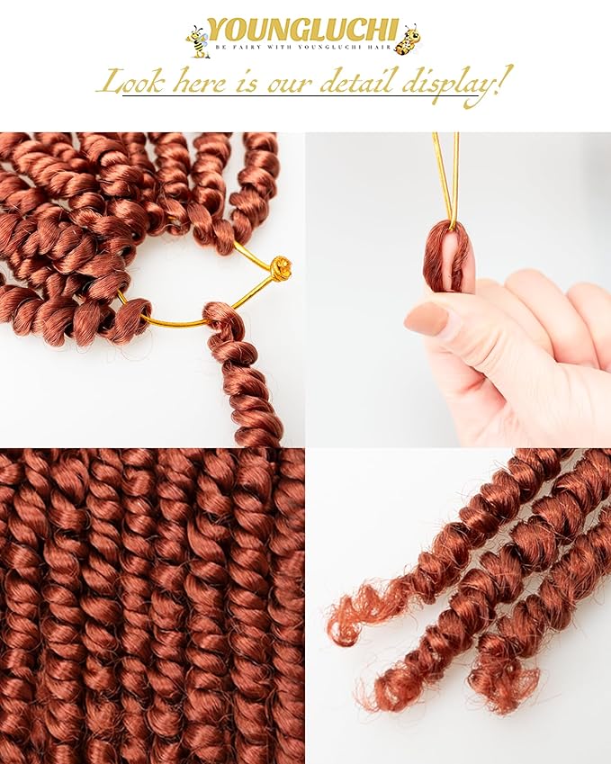 4 Inch 7 Packs Super Short Passion Twist Crochet Hair for Black Women and Kids-Pure Ginger Pre Looped Pretwisted Soft Hair Extensions,Braided by Synthetic Spring Kinky Twist Bohemian Curl(4"-7P,350#)