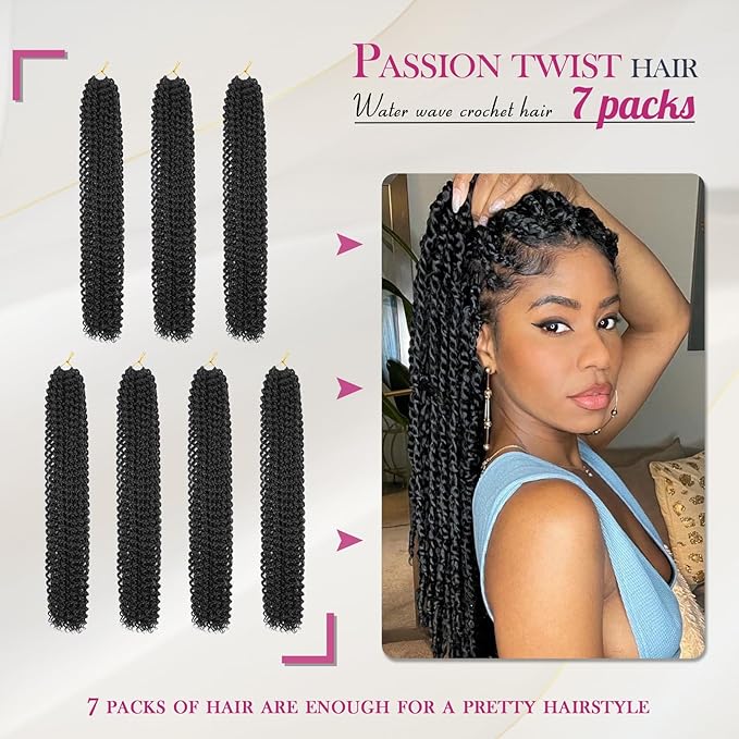 Dansama 7 Packs Passion Twist Hair Water Wave Braiding Hair for Butterfly Style Crochet Braids Bohemian Hair Extensions (30inch (Pack of 7), 1B)