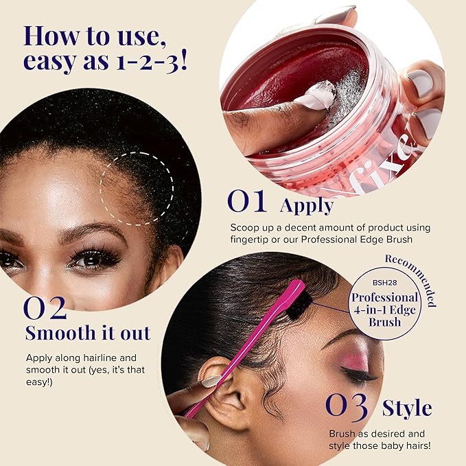 Red by Kiss Edge Fixer Hair Shine Gel, 24 Hour Max Hold, Non-Flaking, Biotin B7 Infused, Natural Styling, Professional Edge Control Wax, Perfect for Braiding (Red Apple)