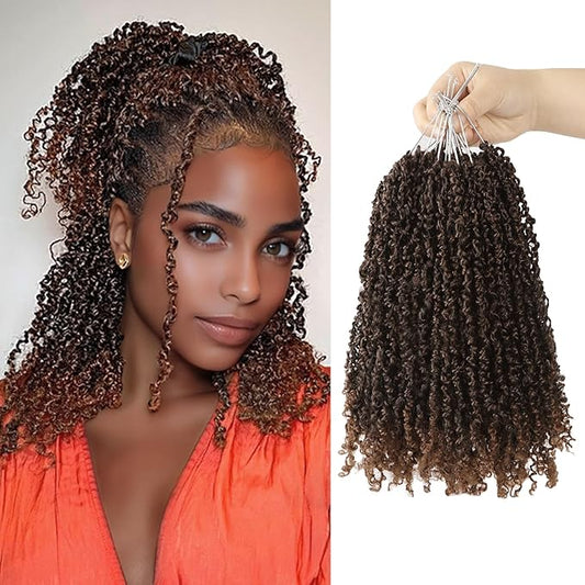 Yanky Twist Crochet Hair, PILLUGER Yaki Twists Hair Micro Spring Twist Braids,9 Packs Pre-looped passion Twist Brown Senegalese With Curls Crochet Synthetic Hair Extensions(T30)