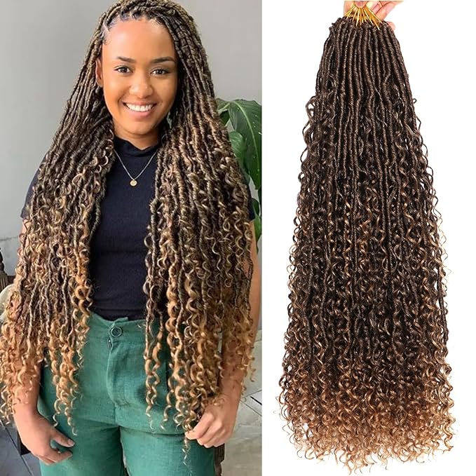 Goddess Locs Crochet Hair-24 Inch 8 Packs Boho Faux Locs Crochet Hair for Black Women Pre Looped Soft Locs with Curly Ends (T27, 24 Inch(Pack of 8))