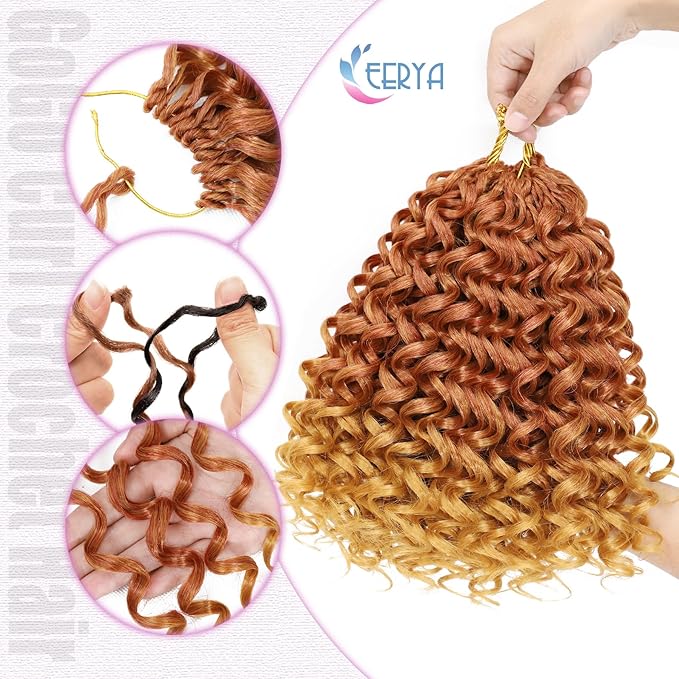 7 Packs GoGo Curl Crochet Hair 10 Inch Short Curly Crochet Hair for Women Deep Wave Beach Curl Crochet Braids Synthetic Braiding Hair Extensions(10 Inch, #Copper Flame)