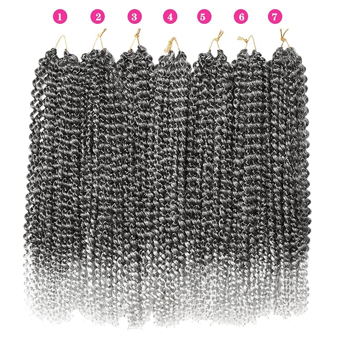 18 Inch Passion Twist Hair, Ombre Silver Water Wave Crochet Hair Passion Twist Crochet Hair for Women Long Bohemian Synthetic Curly Braiding Hair Extensions Passion Twist Braiding Hair (7pcs,1B/Gray)