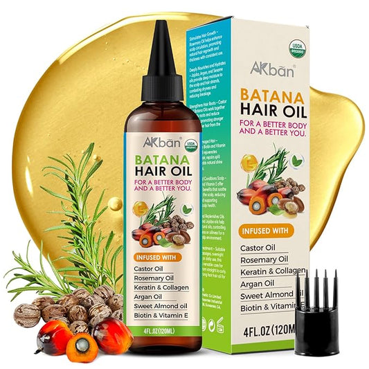 Hair Growth Oil with 100% Pure Batana, Castor, Rosemary & Pumpkin Seed Oils – Infused with Biotin, Keratin & Vitamin E – Strengthening & Thickening Treatment for Healthy Hair – 4 FL OZ