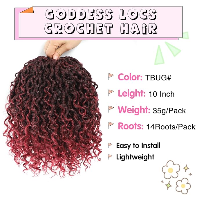 Fulcrum Goddess Locs Crochet Hair 10 Inch, 8 Packs New Faux Locs Crochet Hair for Black Women, Crochet locs with Curly Ends (10Inch (Pack of 8), TBUG#)