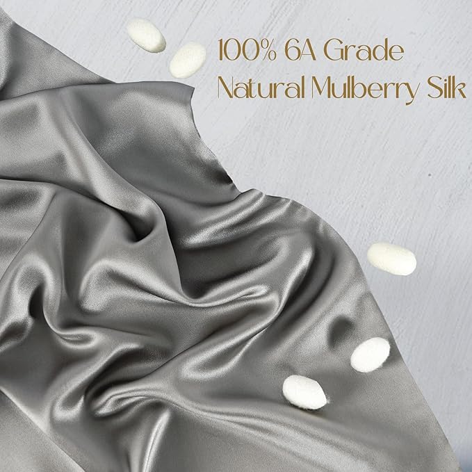 ZIMASILK 100% Pure Mulberry Silk Pillow Cases for Hair and Skin, Soft, Hypoallergenic & Smooth, Both Sides Grade 6A Silk, with Hidden Zipper, Gift for Women Men,1pc (Toddler 13"x18", Gray)