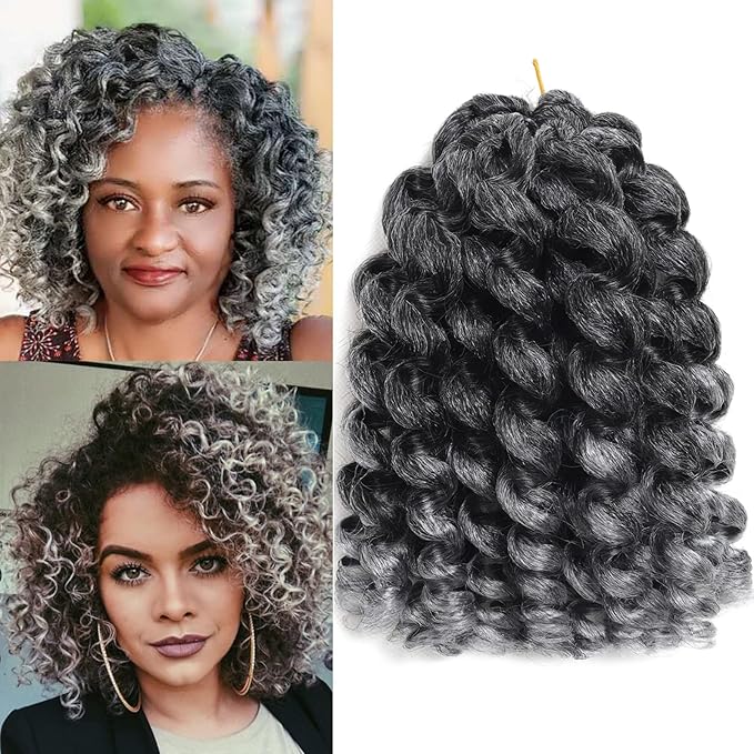 5 Packs Jamaican BounceCrochet Hair 2X Ringlet Wand Curl 8 inch Synthetic Crochet Hair Extensions Crochet Braiding Hair 100 Roots (8Inch (Pack of 5), TGrey)