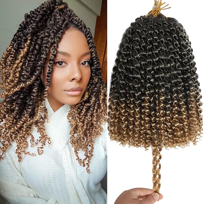 Ombre Color Passion Twist Crochet Hair for Women 9 Packs 10 Inch Water Wave Short Twist Crochet Hair Curly Pre-looped Braiding Hair Extensions For Butterfly Locs Braids 1b27