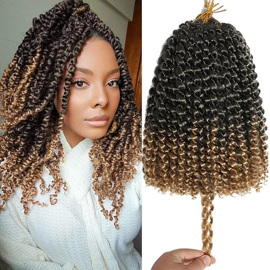 Ombre Color Passion Twist Crochet Hair for Women 9 Packs 10 Inch Water Wave Short Twist Crochet Hair Curly Pre-looped Braiding Hair Extensions For Butterfly Locs Braids 1b27