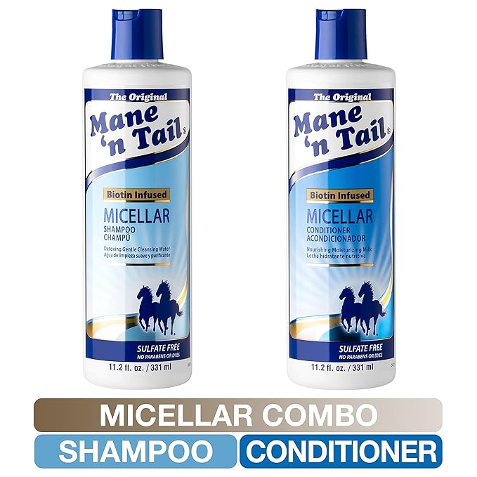 Mane 'n Tail Micellar Sulfate-Free Shampoo & Conditioner (11.2 oz Each) – Biotin-Infused, Vegan Formula to Detox, Nourish & Strengthen Hair