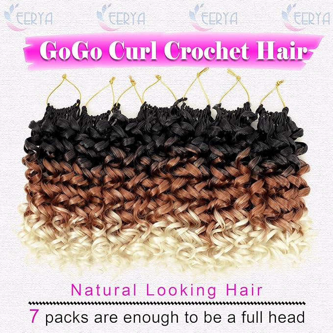 7 Packs GoGo Curl Crochet Hair 10 Inch Short Gray Curly Crochet Hair for Women Deep Wave Beach Curl Crochet Braids Synthetic Braiding Hair Extensions(10 Inch, T1B/30/613)