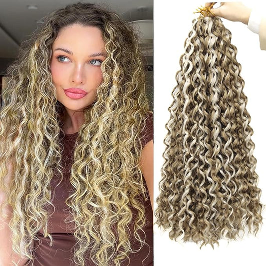 YXCHERISHAIR Curly Crochet Hair GoGo Curl Crochet hair for Women 8Packs Deep Wave Braiding hair,Synthetic Bohemian Crochet Braid Water Wave Crochet hair Extensions(P27/613, 18Inch)