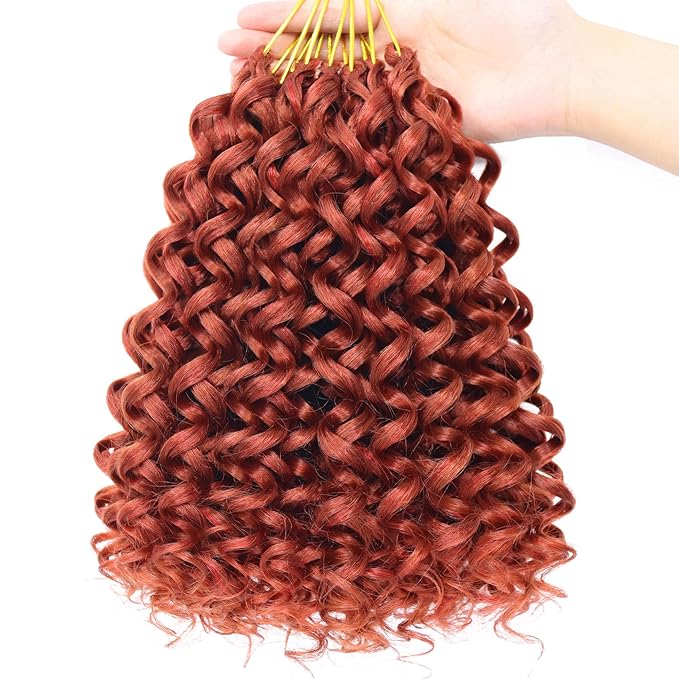 7 Packs Auburn GoGo Curl Crochet Hair 10 Inch Copper Red Short Curly Crochet Hair for Women Water Wave Beach Curl Deep Twist Crochet Braids Synthetic Braiding Hair Extensions (10 Inch, Reddish Brown)