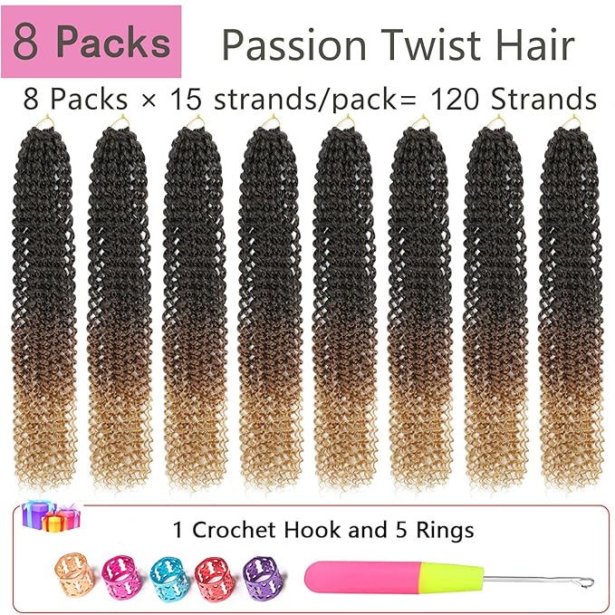 Passion Twist Hair 30 Inch 8 Packs Water Wave Crochet Hair Curly Braiding Hair For Butterfly Locs Long Bohe Crochet Braids (30 Inch (Pack of 8), 1B/30/27)