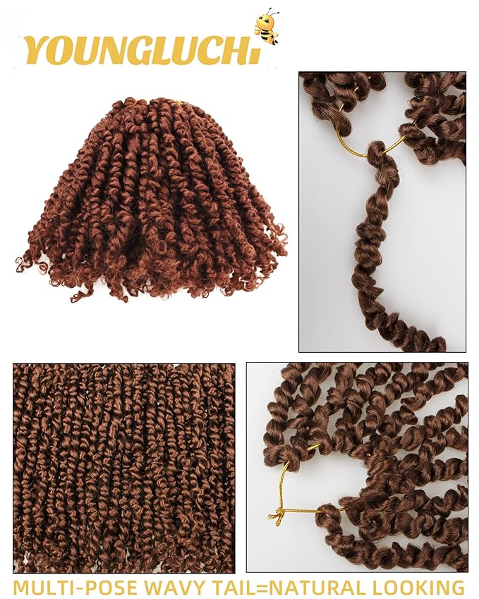 Super Short Passion Twist Crochet Hair for Black Women and Kids-6 Inch 7 Packs Pure Brown Pre Looped Pre-twisted Passion Twist Hair,Bob Spring Kinky Twist Bohemian Curl(6"-7P,30#)