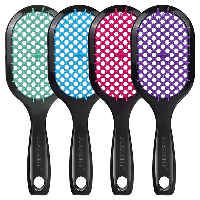 4 Pack Vented Detangling Hair Brush - Detangler Hairbrush with Soft Bristles for Effortless Tangle Free - Ideal for Wet Dry or Curly Damaged Hair for Women Men Kids