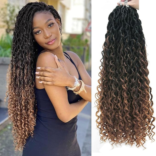 8Packs Goddess Locs Crochet Hair 22Inch Crochet Locs,Boho Faux Locs With Curly Ends River Hippie Locs Bohemian Locs Crochet Braids(1B/4/30, 22inch(Pack of 8))