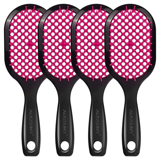 4 Pack Vented Detangling Hair Brush - Detangler Hairbrush with Soft Bristles for Effortless Tangle Free - Ideal for Wet Dry or Curly Damaged Hair for Women Men Kids