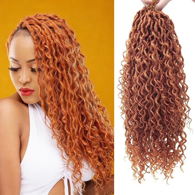 8Packs Goddess Locs Crochet Hair 18Inch Boho Faux Locs,Crochet Loc With Curly Ends River Hippie Bohemian Loc Crochet Hair for Black Women(Orange, 18inch(Pack of 8))