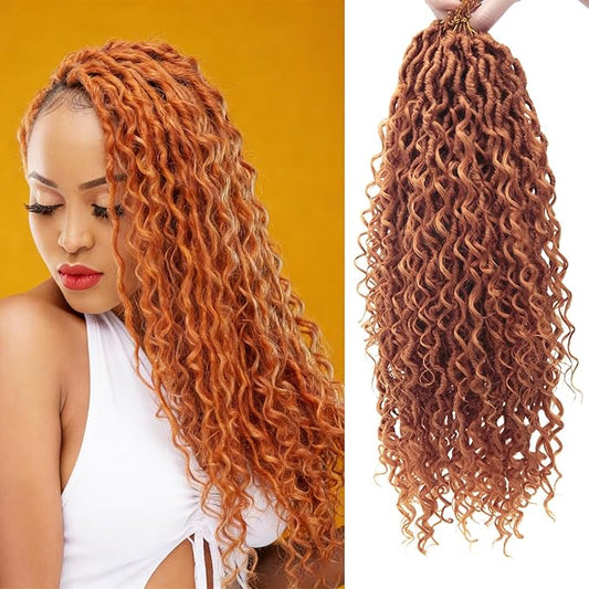 8Packs Goddess Locs Crochet Hair 18Inch Boho Faux Locs,Crochet Loc With Curly Ends River Hippie Bohemian Loc Crochet Hair for Black Women(Orange, 18inch(Pack of 8))