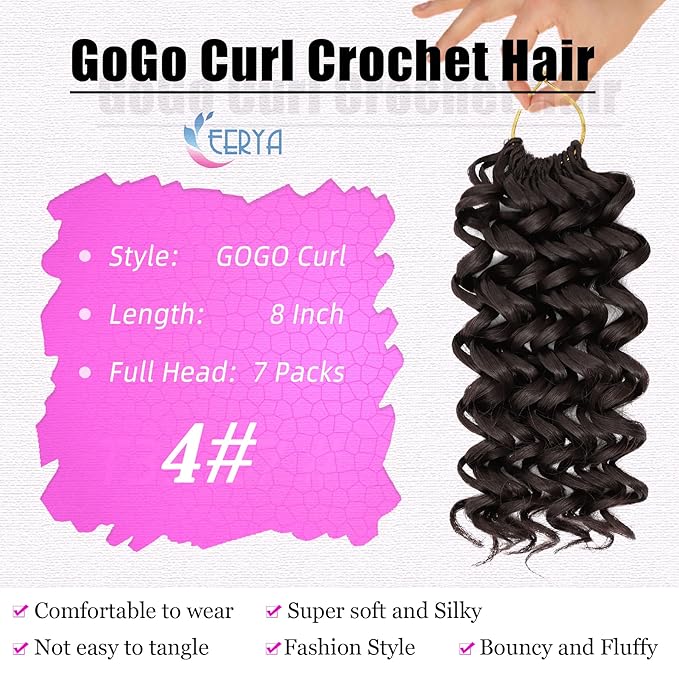 7 Packs GoGo Curl Crochet Hair 8 Inch Short Curly Crochet Hair for Women Deep Wave Beach Curl Crochet Braids Synthetic Braiding Hair Extensions(8 Inch, #4)
