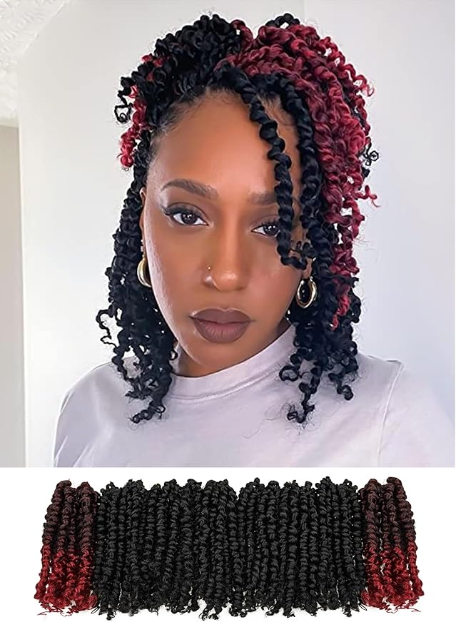 Passion Twist Crochet Hair-Mixed Color Combo Pack(6 packs 1B+2 packs T1B/BUG),Pre-twisted Pre Looped Super Soft & Bouncy Synthetic Braided Hair Extensions For Black Women and Kid(6"-8 Packs,1B+TBUG)