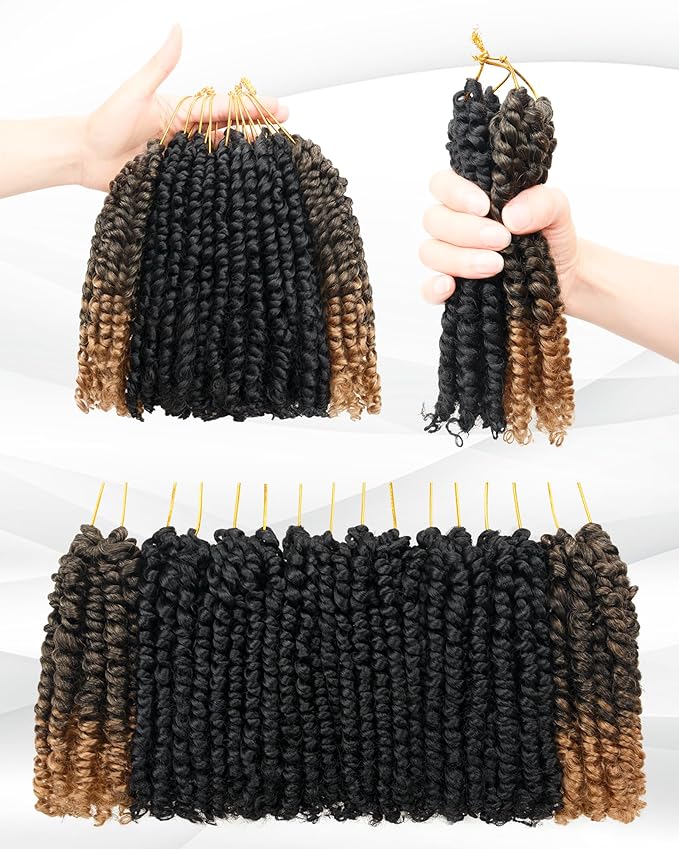 8 Inches 8 Packs Passion Twist Crochet Hair-Mixed Color Combination Package(6 packs 1B+2 pack T27),Pre-twisted Pre Looped Synthetic Spring Kinky Twist Hair Extensions(8"-8 Packs,1B+T27)
