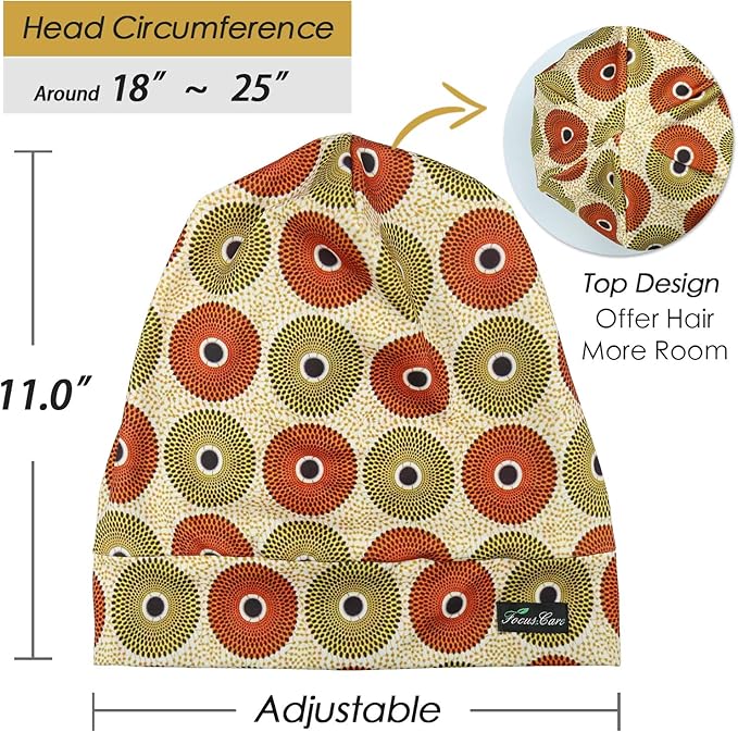 Adjustable Satin Lined Sleep Cap for Dreadlocks Curly Hair Large Head-Stay On Overnight