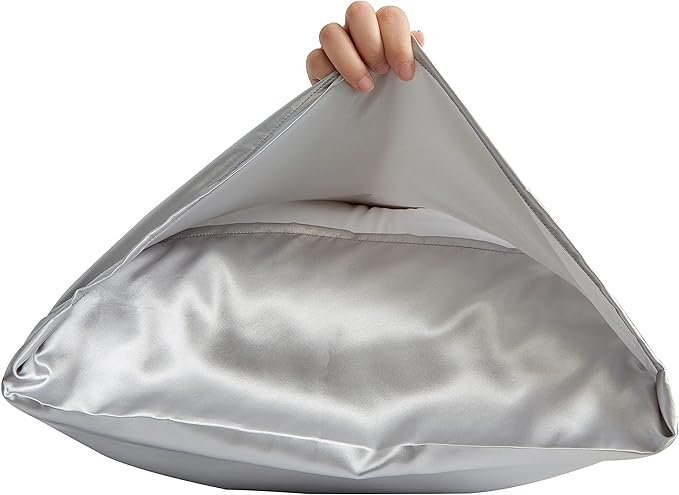 King Size Satin Pillowcase Set of 2 with Envelope Closure,Light Gray Silk Pillowcase for Hair and Skin (20x36)