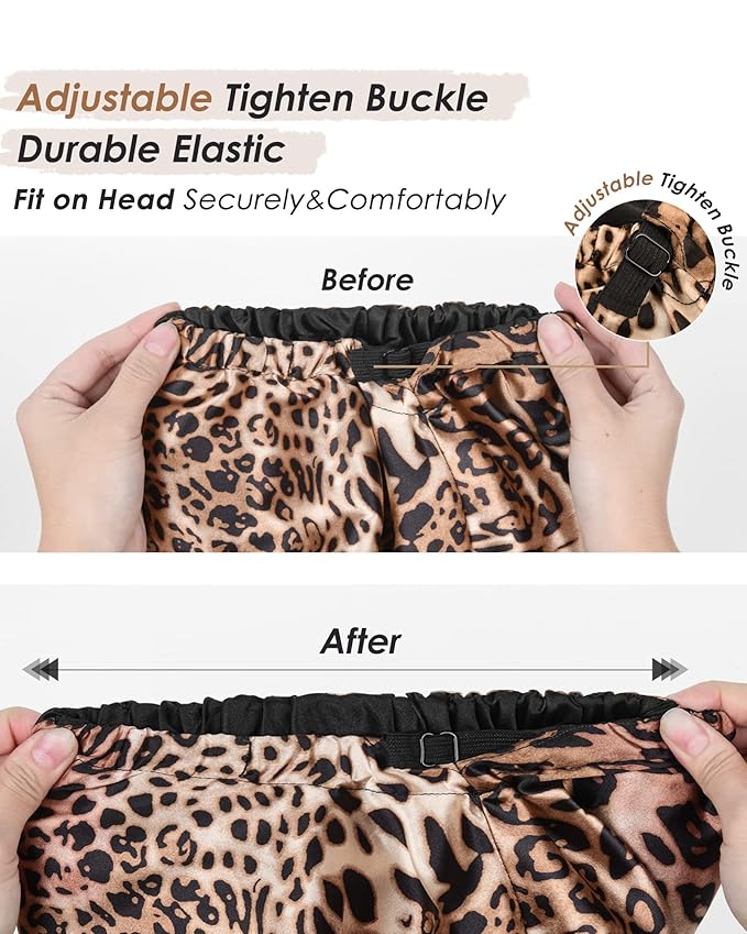 YANIBEST Long Bonnet Braid Bonnet for Sleeping Adjustable Satin Silk Bonnet for Braids Sleep Bonnet for Women Locs Leopard