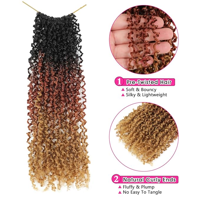 NAYOO 12 Inch Yanky Twist Crochet Hair - 8 Packs (30 Stands/Pack) Mini Passion Twist with Curly Ends Synthetic Pre-Looped Crochet Braids Braiding Hair12 Inch, OT30/27)