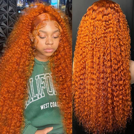 32Inch Ginger Orange Lace Front Wigs Human Hair Body Wave Lace Front Wigs for Black Women Human Hair 13x6 HD Lace Frontal Human Hair Glueless Colored Wig Pre Plucked 210% Density