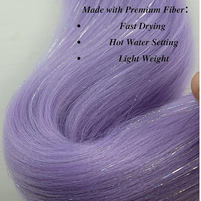Tinsel Braiding Hair Pre stretched Lavender Purple Braiding Hair for Glitter Braids Festival Braids Cosplay