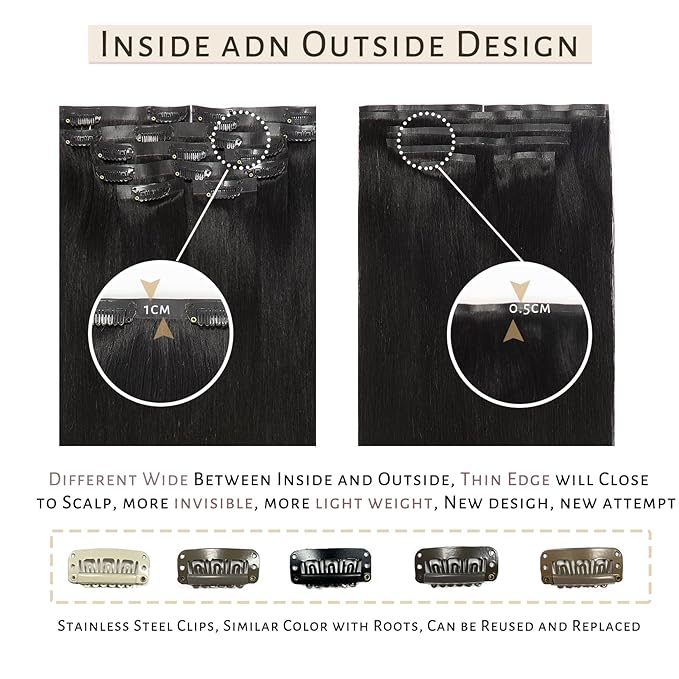 Caliee 18Inch Jet Black Seamless Human Hair Extensions Ultra Invisible Skin Weft Clip ins 7Pcs 110Gram Black Hair Extensions Remy Human Hair Full Head PU Clip on Straight Hair Extensions