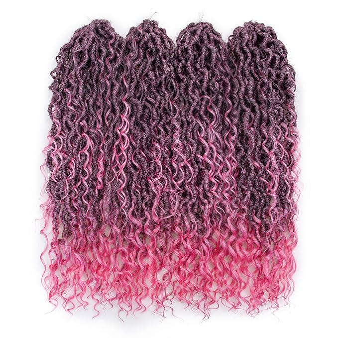 Goddess Locs Crochet Hair 18Inch Crochet Locs,Boho Faux Loc With Curly Ends Pink Crochet Hair Pre-looped River Hippie Bohemian Loc Crrochet Hair for Black Women 4Packs(1B/Pink, 18inch)
