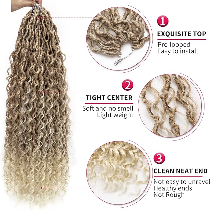 Goddess Locs Crochet Hair 26Inch Crochet Locs,6Packs Boho Faux Loc With Curly Ends River Bohemian Loc Crochet Hair for Black Women(26inch 27/613)