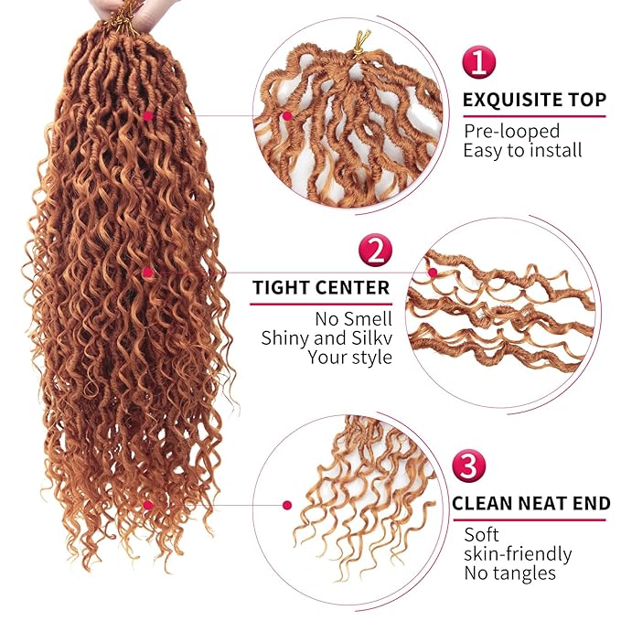 8Packs Goddess Locs Crochet Hair 18Inch Boho Faux Locs,Crochet Loc With Curly Ends River Hippie Bohemian Loc Crochet Hair for Black Women(Orange, 18inch(Pack of 8))