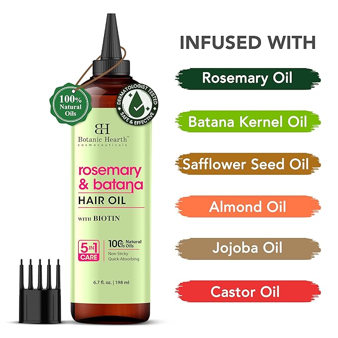 Botanic Hearth Hair Oil for Hair Growth & Home Hair Perm Kit | Strengthening Dry, Frizzy, Damaged Hair & Scalp Treatment | Rosemary & Batana Hair Oil – 6.7 Fl Oz