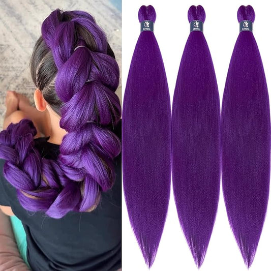 Purple Hair Extensions For Braids Kids Long Purple Braiding Hair Pre Stretched 26 Inch Synthetic Hair For Braiding Knotless Hypoallergenic Non Toxic Pre Sectioned Braiding Hair 3Packs