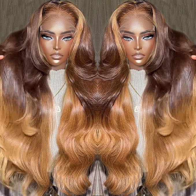 MEGOOD 13x6 Honey Blonde Wig Human Hair Pre Plucked 250% Density 13x6 HD Transparent Body Wave Lace Front Wigs Human Hair 4/27 Colored Ombre Lace Front Wig Human Hair Brazilain Virgin 28Inch