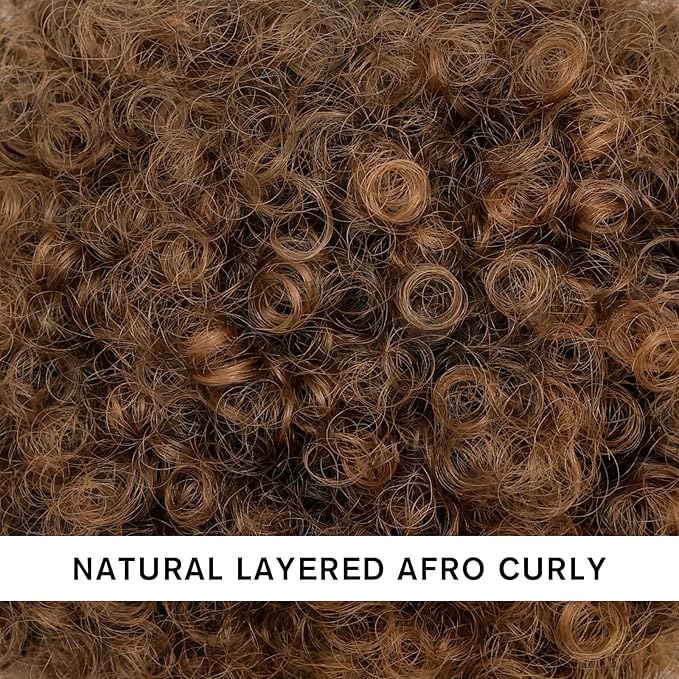 AISI QUEENS Synthetic Curly Puff Drawstring Ponytail Faux Buns Short Kinky Curly Hair Ponytail Hair Extension Updo Wrap Fiber Wig Large Size Black to Auburn Brown(1B/30#)