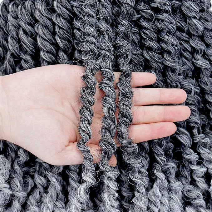 Passion Twist Hair 14 Inch Pre-twisted Passion Twist Crochet Hair for Women Pre-looped Water Wave Crochet Braids Bohemian Curly Crochet Hair Synthetic Hair Extensions 8 packs 1B/Gray