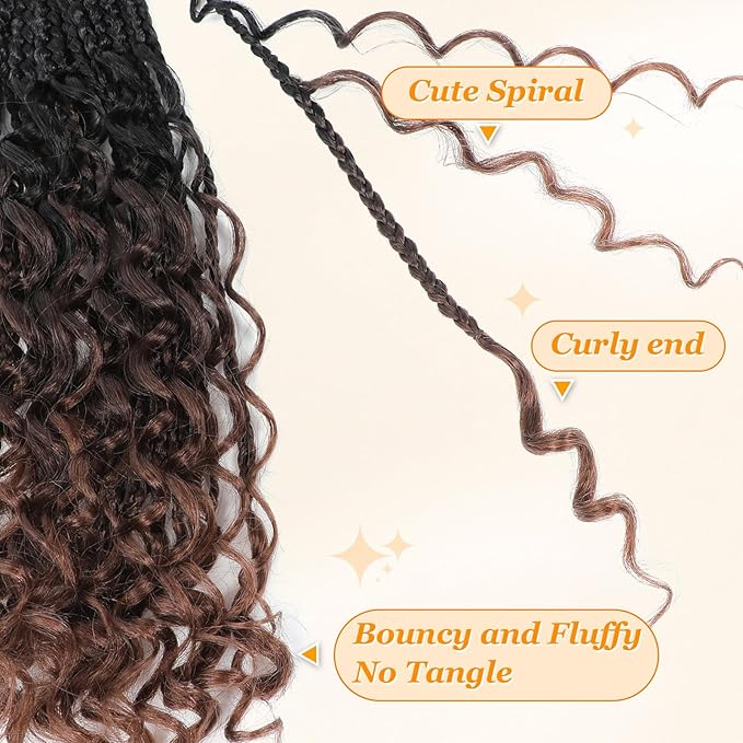 14 Inch Goddess Box Braids Crochet Hair Curly Ends 9 Packs Pre Looped Boho Crochet Box Braids Bohemian Box Braid Crochet Hair For Black Women (14Inch 9 Packs,1B/4/30)