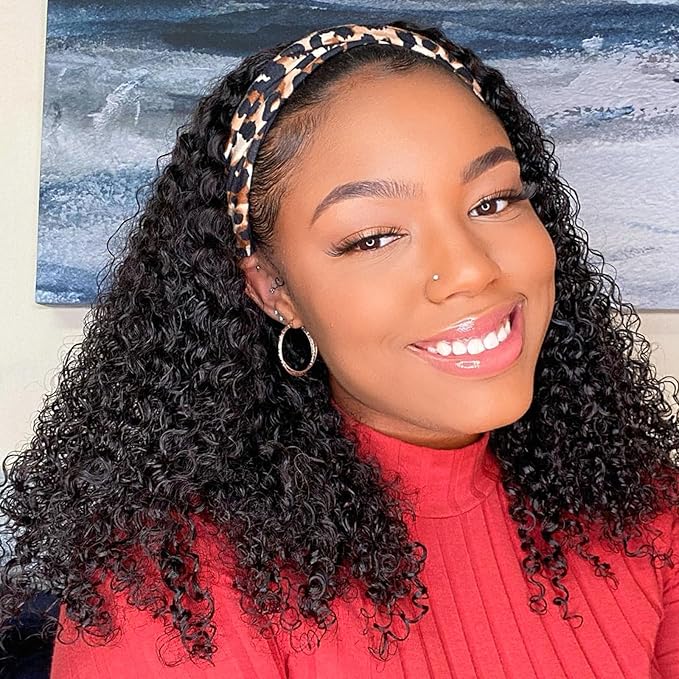 AISI QUEENS Headband Wig Human Hair For Black Women Curly Wigs Glueless Human Hair Short Curly Headband Wigs