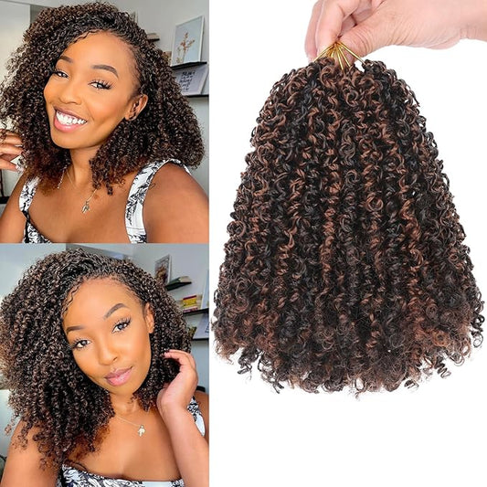 COOKOO 10 Inch Yanky Twist Crochet Hair 8 Packs Mix Two Color Yanky Passion Twist Crochet Hair Pre Looped Spring Twists Hair Pre-twisted Fluffy Mini Crochet Twists Hair Curly Crochet Braids 1BH30#