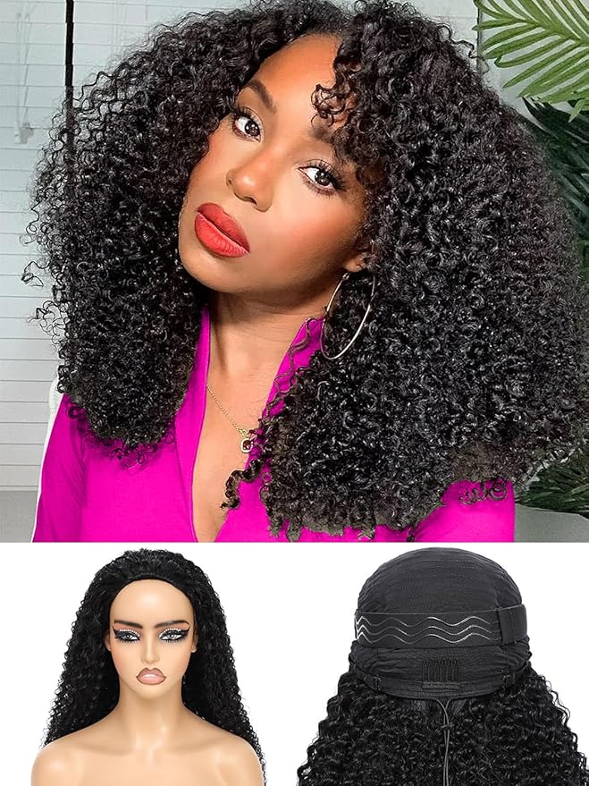 Kinky Curly Half Wig Human Hair 3 In 1 Seamless Flip Over Half Wigs Human Hair Glueless Wear and Go 220 Density Beginner Friendly Drawstring Headband Wig for Women (KC Half Wig, 20 Inch)