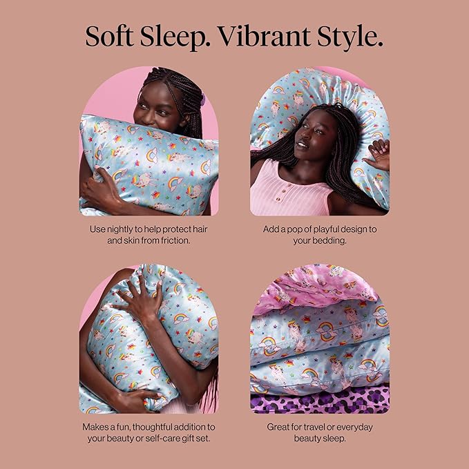 Kitsch x Lisa Frank Satin Pillowcase with Zipper for Hair & Skin, Softer Than Silk Pillow Cases Queen, Wrinkle-Free, Smooth and Cooling Satin Pillow Covers Standard/Queen Size 19x26 - MarkieTM